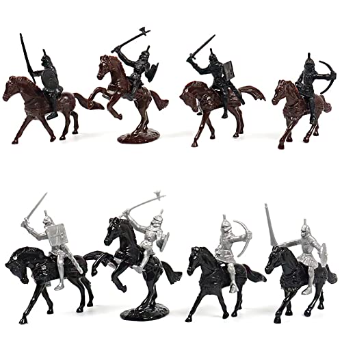 BYNYXI 52 Stück Mittelalter Spielzeugsoldat Figuren, 5-7cm Armee Soldaten Militärfiguren Archaische Warriors Horses Soldiers Plastik Mittelalterliche Ritter Spielzeug für Kinder Jungen Geschenk von BYNYXI