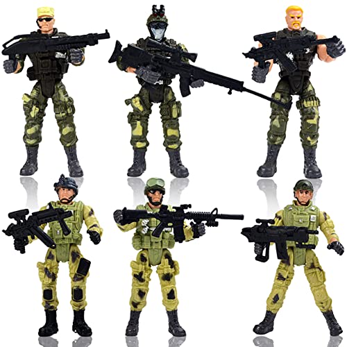 6 Stücke Soldat Figur Spielzeug, 10cm Bewegliche Soldat Modellspielzeug Armee Männer Militärfiguren Soldat Modelle mit Gelenk Waffen Kunststoff Militärspielzeug Action Figuren Spielzeugsoldaten von BYNYXI