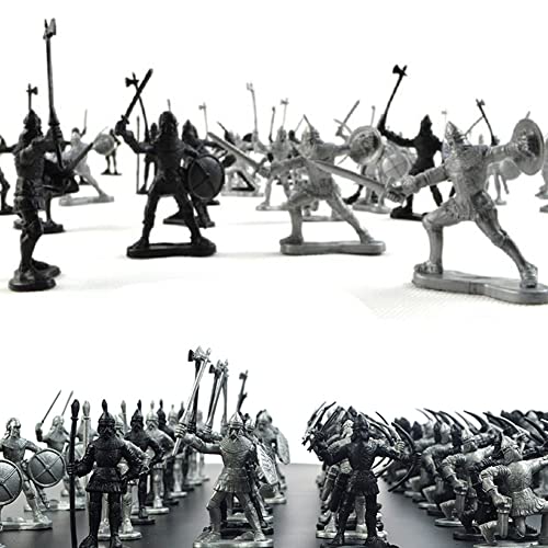 BYNYXI 60 Stück Mittelalter Spielzeugsoldat Figuren, 5-7cm Armee Soldaten Militärfiguren Archaische Warriors Horses Soldiers Plastik Mittelalterliche Ritter Spielzeug für Kinder Jungen Geschenk von BYNYXI