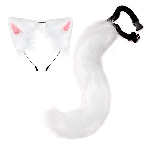 BYNYXI 2 Stück Katze Cosplay Kostüm Set, Katzeohren Haarreif mit Langer Fuchsschwanz Ohren Schwanz Stirnband Kostüm Cosplay Kopfschmuck Halloween Party Erwachsene Kinder Cosplay Weihnachtsfeier von BYNYXI