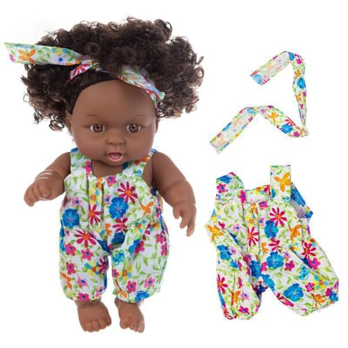 BYNYXI 20cm Schwarze Puppe Baby, Afrikanische Schwarze Puppe Weichkörper für Kinder Wiedergeburt Neugeborene Babypuppe Waschbar Spielpuppe Lebensechte Babypuppe für Kinder Mädchen Geburtstag Geschenk von BYNYXI