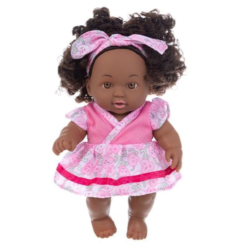 BYNYXI 20cm Schwarze Puppe Baby, Afrikanische Schwarze Puppe Weichkörper für Kinder Wiedergeburt Neugeborene Babypuppe Waschbar Spielpuppe Lebensechte Babypuppe für Kinder Mädchen Geburtstag Geschenk von BYNYXI