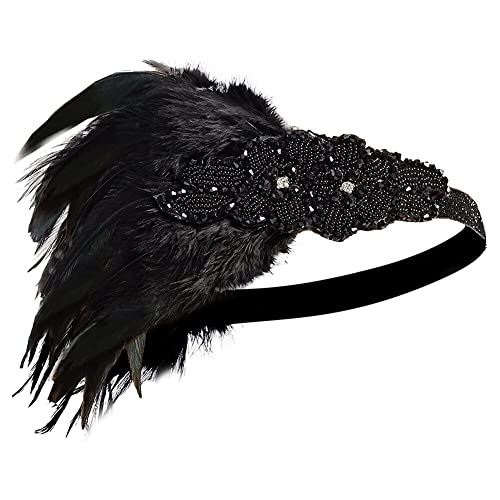 BYNYXI 20er Jahre Flapper Feder Haarband, Flapper Kopfschmuck Strass Stirnband 1920s Charleston Haarband Great Gatsby elastischer Haarreif Flapper Feder Haarband Damen Fasching Kostüm Accessoires von BYNYXI