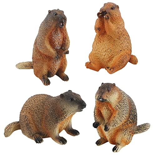 BYNYXI 4 PCS Murmeltier Spielfigur Spielzeug, 4-11cm Realistisch Murmeltier Tierfiguren PVC Kunstoff Wildtiere Sammelbar Murmeltier Tortenfigur oder Frühe Erziehung Geschenk für Kinder ab 3 Jahren von BYNYXI