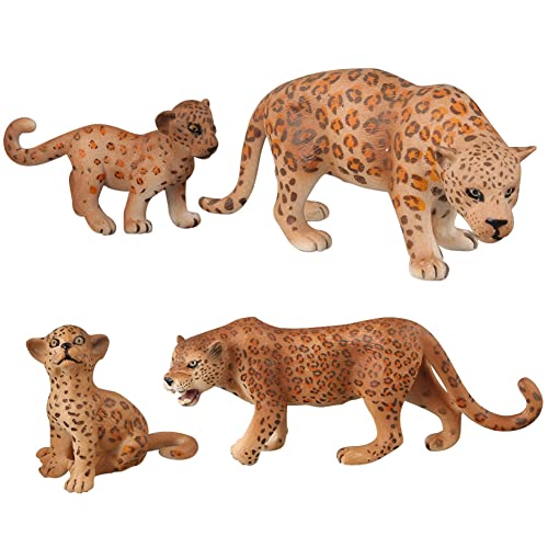 BYNYXI 4 Stücke Leopard Figur Spielzeug, Wilde Tiere Leopard Schneeleopard Zoo Tiere Modell Action Figuren Spielsets PVC Kunstoff Kuchen Topper Lernspielzeug für Kinder Jungen Mädchen 3 4 5 Jahre von BYNYXI