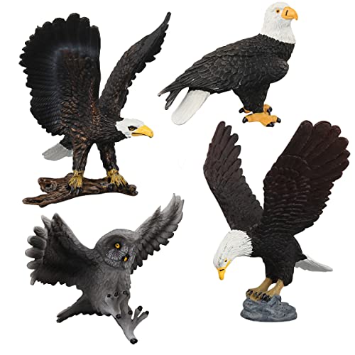 BYNYXI 4 Stücke Weißkopfadler Figur, Miniatur Eule Adler Spielfigur PVC Eule Waldtiere Figuren Spielzeug Schleiereule Realistische Adler Tierfiguren, Tortenfigur Toppers Pädagogisches Lernspielzeug von BYNYXI