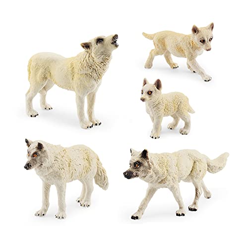 5 Stück Weiß Wolf Figuren Spielzeug, Wilde Tiere Wolf Polarwolf Eisbär PVC Realistische Tierfiguren Wolf Heulender Wolf Puppen für Kinder Jungen Mädchen Weihnachten Geburtstagsgeschenke von BYNYXI