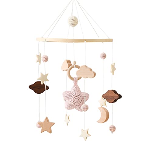 BYNYXI Babymobile für Bett Tiere, Wickeltisch Mobile Baby Windspiel Bunt Holz mit Filzbällen und Plüschtier Kinderzimmer Hängende Mond Sterne Mobile Bettglocke Geschenk für Baby Mädchen Jungen von BYNYXI
