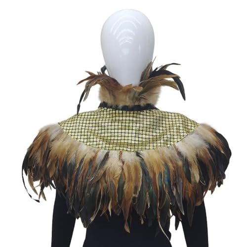 BYNYXI Damen Feder Poncho, Gothic Federumhang Bunt Cape Schal Halloween Federkragen Feder Poncho Kragen Cape Stola Schal Epaulette Achselzucken Feather Shrug Cape für Halloween Party Verkleidung von BYNYXI