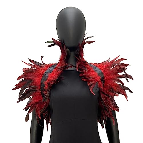 BYNYXI Feather Shawl Feather Cloak Fluffy Feather Cape Shoulder Costume Stage Performance Model Walk Feather Shawl Photo Prop Cosplay Party Clothing Decoration Red von BYNYXI