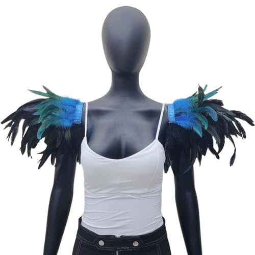 BYNYXI Gothic Feder Achselzucken, 1 Paar Feder Schalkragen DamenFeder Shrug Cape Feder Epauletten Umhang Federkragen Damen Maleficent Schulterklappen Umhang Schal Stola für Halloween Kostüm Party von BYNYXI