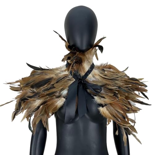 BYNYXI Gothic Federumhang Poncho mit Kragen, Damen Feather Shrug Cape Bunt Feder Shrug Schal Poncho Kragen Punk Gothic Viktorianisch Federumhang Hexe Kostüm für Halloween Maskerade Cosplay Kostüm von BYNYXI