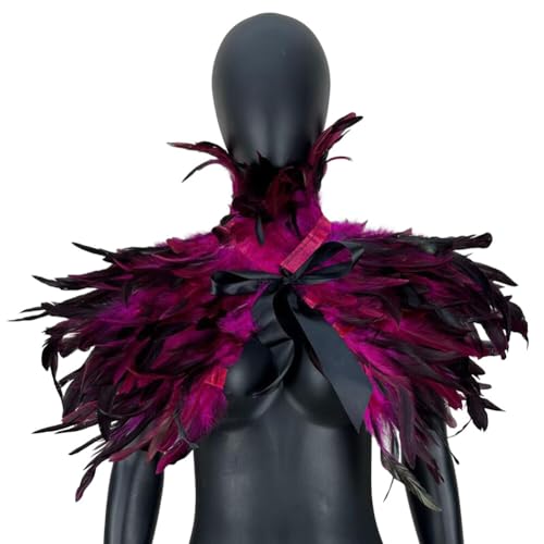 BYNYXI Gothic Federumhang Poncho mit Kragen, Damen Feather Shrug Cape Bunt Feder Shrug Schal Poncho Kragen Punk Gothic Viktorianisch Federumhang Hexe Kostüm für Halloween Maskerade Cosplay Kostüm von BYNYXI