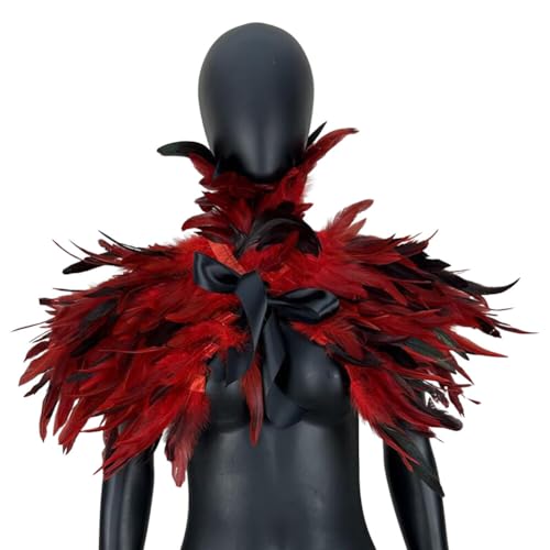 BYNYXI Gothic Federumhang Poncho mit Kragen, Damen Feather Shrug Cape Bunt Feder Shrug Schal Poncho Kragen Punk Gothic Viktorianisch Federumhang Hexe Kostüm für Halloween Maskerade Cosplay Kostüm von BYNYXI