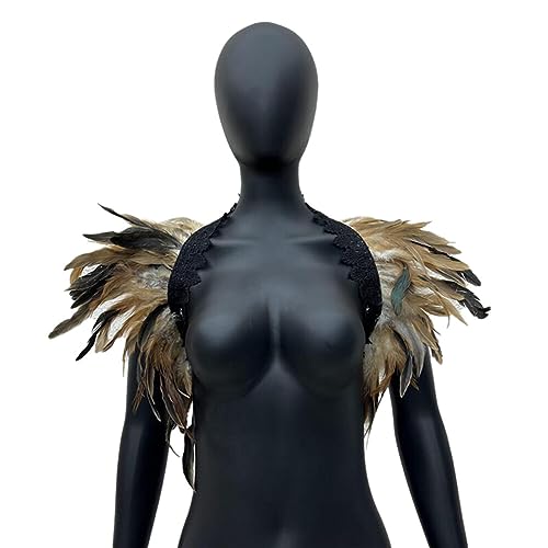 BYNYXI Halloween Federkragen, Gotischer Feder Cape Damen Flauschiger Federschal Schulter Federumhang Feder Achselzucken Shawl Karneval Schulterumhang Cape Kragen für Bühne Performance Cosplay Party von BYNYXI