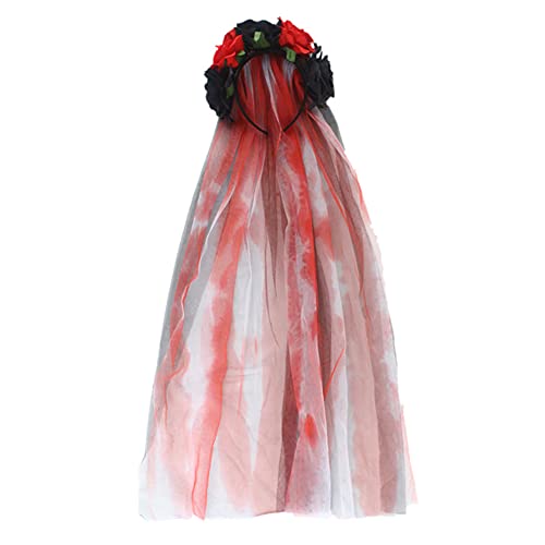 BYNYXI Halloween Haarschmuck Rose Blume mit Langes Netzgarn, Tag der Toten Haarreif Stirnband Kopfschmuck Blutiger Brautschleier mit Rosen Halloween Haarband für Frauen Festival Carnival Party BYNYXI Halloween Haarschmuck Rose Blume mit Langes Netzgarn, Tag der Toten Haarreif Stirnband Kopfschmuck Blutiger Brautschleier mit Rosen Halloween Haarband für Frauen Festival Carnival Party von BYNYXI