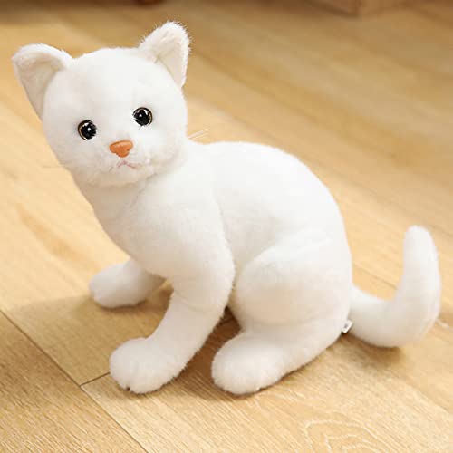 BYNYXI Kuscheltiere Katzen die echt Aussehen, 30cm Sitzende Katze Lebensecht Katze Stofftier Plüschtier Püppchen Realistische Katze Kuscheltier Weiß Cat Plüsch Kätzchen Spielzeug für Kinder Geschenk von BYNYXI