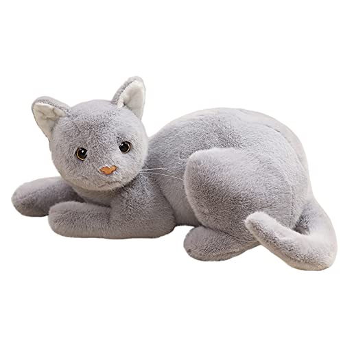 BYNYXI Kuscheltiere Katzen die echt Aussehen, 33cm Liegende Katze Lebensecht Katze Stofftier Plüschtier Püppchen Realistische Katze Kuscheltier Weiß Cat Plüsch Kätzchen Spielzeug für Kinder Geschenk von BYNYXI