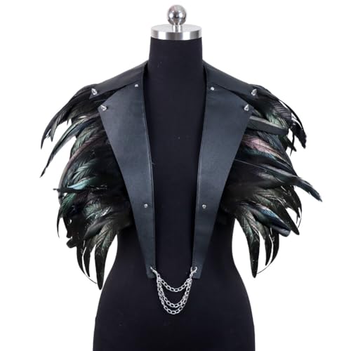 BYNYXI Leder Federumhang Herren, Gothic Feder Achselzucken Schalkragen für Männer Frauen Halloween Kostüm Epauletten Fliege Krawatte Kragen Shrug Umhang Federschultern für Rollenspiele Cosplay BYNYXI Leder Federumhang Herren, Gothic Feder Achselzucken Schalkragen für Männer Frauen Halloween Kostüm Epauletten Fliege Krawatte Kragen Shrug Umhang Federschultern für Rollenspiele Cosplay von BYNYXI
