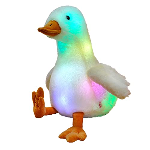 BYNYXI Leuchtende Gans Kuscheltier, 30cm Plüsch Gans mit LED Buntes Nachtlicht Sitzende Goose Ente Kissen Stofftiere Kuscheliges Plüschtier Lange Schwan Stoffpuppe Spielzeug für Kinder Mädchen Jungen von BYNYXI