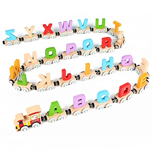 BYNYXI Magnetzug Holzzug, 24 Teiliges Magnetisches Alphabet Fahrzeug Eisenbahn Set Kinder Holz Zug mit Alphabet Zahlen Buchstaben Montessori Spielzeug für Kleinkinder Jungen und Mädchen ab 1 Jahre von BYNYXI