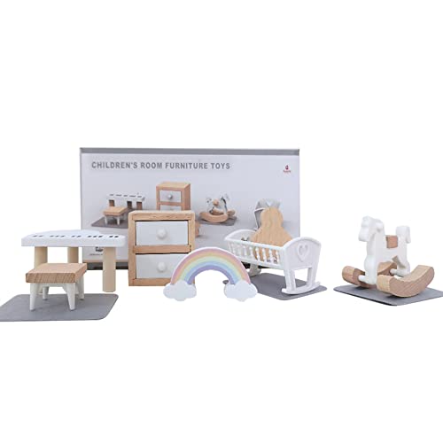 BYNYXI Puppenhaus Möbel Kinderzimmer Holz, Miniatur Hauseinrichtung Puppenhaus Mini Möbel und Zubehör Puppenküche Wohnzimmer Schlafzimmer Badezimmer Holzspielzeug für Mädchen ab 3+ Jahren von BYNYXI