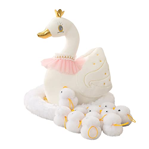 BYNYXI Schwan Plüschtier, 32cm Plüsch Schwan mit Baby 10 Gänschen weiß Gefüllte Spielfiguren Cartoon Tierfiguren Realistisch Schwan Kuscheltier Ostern Huhn Deko Geschenk für Kinder Mädchen Jungen von BYNYXI