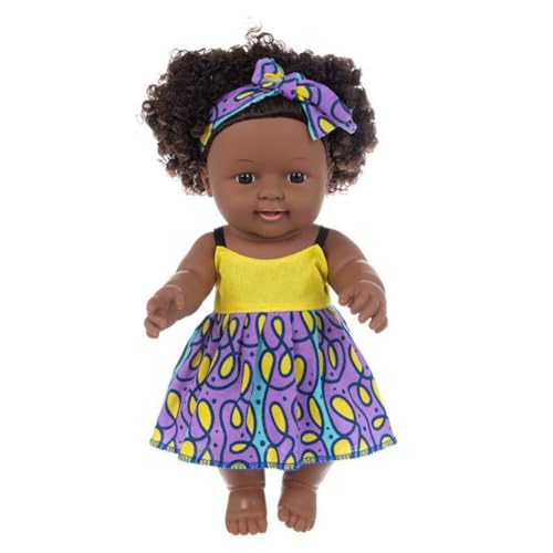 BYNYXI Schwarze Babypuppe, 12 Zoll Afrikanische Puppe für Kinder Spielpuppe weicher Körper Realistische Baby Puppe Schwarze Puppe mit Haaren Wiedergeborene Puppe Spielzeug für Kinder ab 18 Monaten von BYNYXI