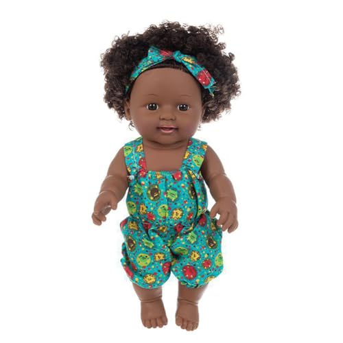 BYNYXI Schwarze Babypuppe, 12 Zoll Afrikanische Puppe für Kinder Spielpuppe weicher Körper Realistische Baby Puppe Schwarze Puppe mit Haaren Wiedergeborene Puppe Spielzeug für Kinder ab 18 Monaten von BYNYXI