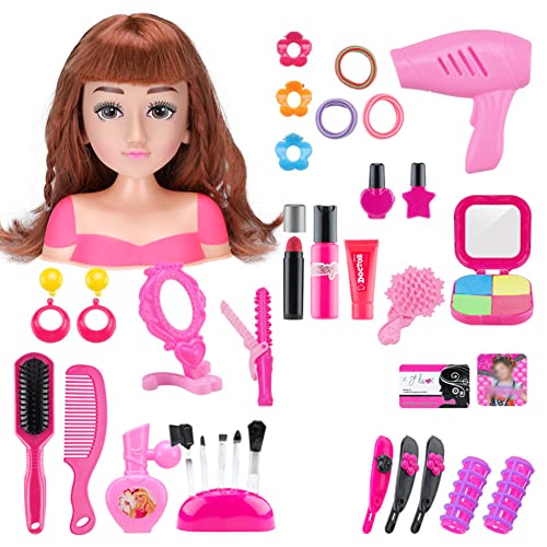 BYNYXI Spielzeug Frisierkopf Kinder, Super Model Schminkkopf Schminke Puppenkopf Styling Head Kinder mit Haar Kamm Schminkpuppe Zubehör Rollenspiel Spielzeug Geschenk für Mädchen Prinzessin-39PCS von BYNYXI