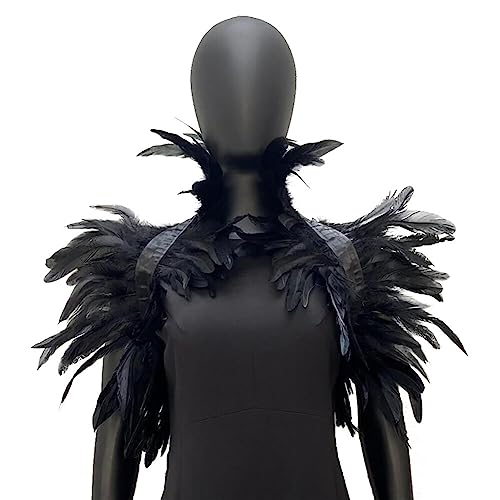 Federkragen, Gothic Feder Achselzucken Schalkragen Halloween Kostüm Feder Epaulet Shrug Damen Federumhang Kostüm Bühne Schalkragen Cape Schal Choker Kragen für Foto Requisite Cosplay Party Kleidung von BYNYXI