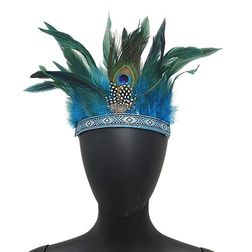 Indianer Kopf Feder, Federschmuck Kopf Stirnband mit Federn Federschmuck Hippie Karneval Fasching Kopfschmuck Damen Retro Stirnband Feder Haarband Kostüm Zubehör für Halloween Mottoparty Karneval von BYNYXI