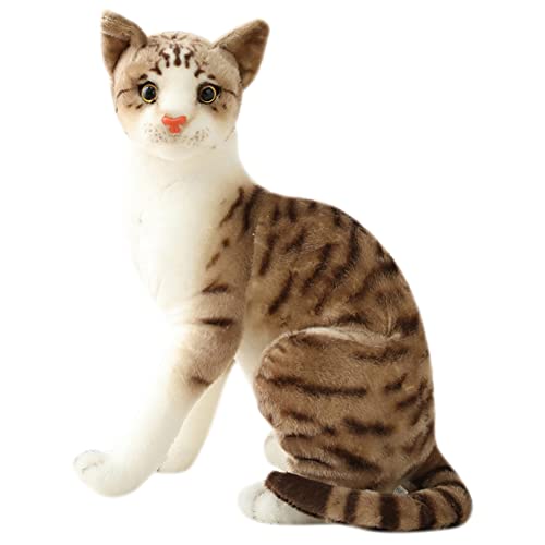 Katze Kuscheltier echt, 30cm Stofftier Katze Lebensecht Stehend Katze Plüschtier Püppchen Realistische Katze Kuscheltier Tabby Cat Plüsch Kätzchen Kuschelige Katze Miau Spielzeug für Kinder Geschenk von BYNYXI