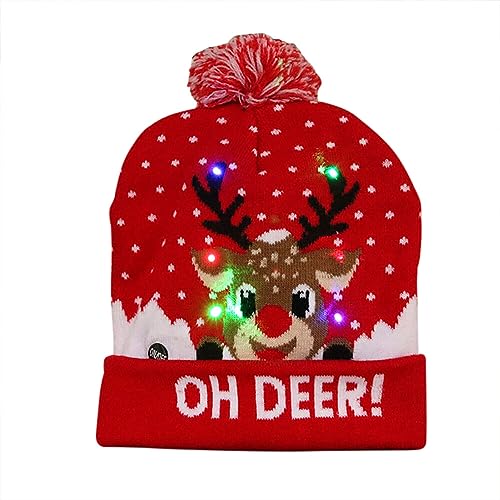 LED Weihnachtsmütze, Leuchtende Strickmütze Bommelmütze Damen Kinder Winter Weihnachten Beanie Mütze mit Weihnachtsbäume Schneemänner Muster Warme Weihnachtsmützen Mütze für Kinder Erwachsene LED Weihnachtsmütze, Leuchtende Strickmütze Bommelmütze Damen Kinder Winter Weihnachten Beanie Mütze mit Weihnachtsbäume Schneemänner Muster Warme Weihnachtsmützen Mütze für Kinder Erwachsene von BYNYXI