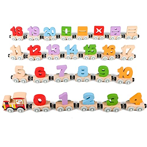 Magnetzug Holzspielzeug, 27 Teiliges Magnetisches Zahlen Fahrzeug Eisenbahn Set Kinder Holz Zug mit Alphabet Zahlen 0-9 Früherziehung Montessori Spielzeug für Kleinkinder Jungen Mädchen ab 1 Jahre von BYNYXI