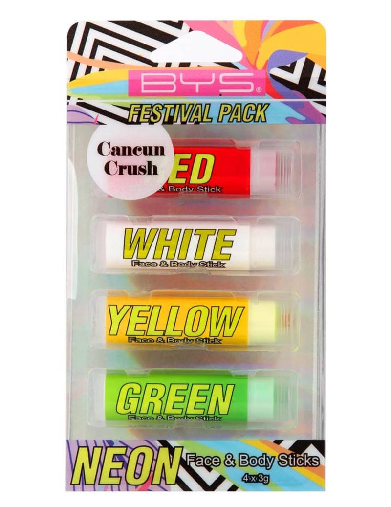 4 Neon-Schminkstifte für Gesicht und Körper 4 Neon-Schminkstifte für Gesicht und Körper von BYS MAQUILLAGE