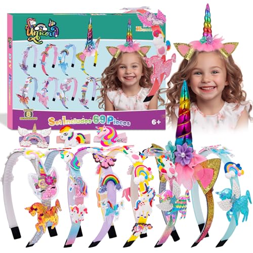 Geschenke für Mädchen 6 7 8 9 10 11 Jahre, Einhorn Geschenke für Mädchen Haarreifen Mädchen DIY Set für Kinder Einhorn Bastelset Kinder ab 5 6 7 8 9 10 Jahre DIY Haarreifen Mädchen von BYTOKI