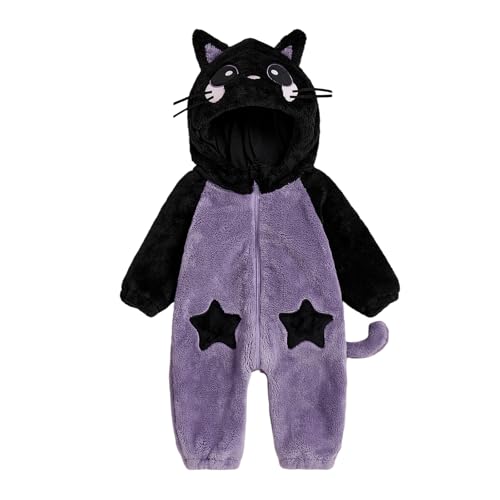 BYUSBAYA Baby Tier Cosplay Kostüm Kleinkind Jungen Mädchen Langarm Reißverschluss Kapuze Flanell Overall Lustige Halloween Kleidung (A Schwarz, 6-9 Monate) von BYUSBAYA