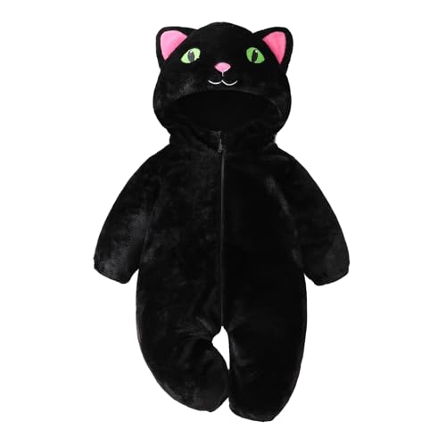BYUSBAYA Baby Tier Cosplay Kostüm Kleinkind Jungen Mädchen Langarm Reißverschluss Kapuze Flanell Overall Lustige Halloween Kleidung (C Schwarz, 18-24 Monate) von BYUSBAYA