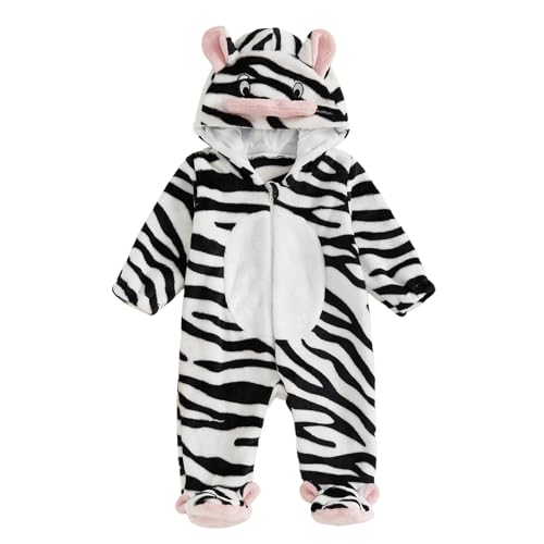 BYUSBAYA Baby Tier Cosplay Kostüm Kleinkind Jungen Mädchen Langarm Reißverschluss Kapuze Flanell Overall Lustige Halloween Kleidung (E Schwarz, 0-1 Monate) von BYUSBAYA