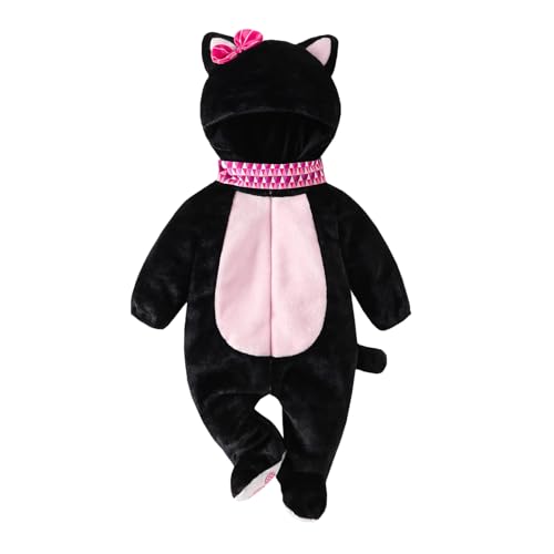 BYUSBAYA Baby Tier Cosplay Kostüm Kleinkind Jungen Mädchen Langarm Reißverschluss Kapuze Flanell Overall Lustige Halloween Kleidung (F Schwarz, 6-9 Monate) von BYUSBAYA