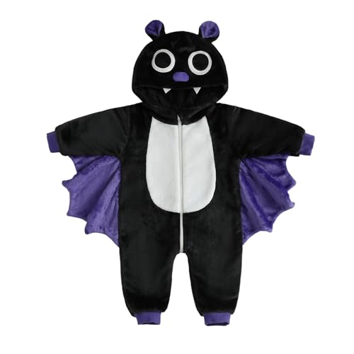 BYUSBAYA Baby Tier Cosplay Kostüm Kleinkind Jungen Mädchen Langarm Reißverschluss Kapuze Flanell Overall Lustige Halloween Kleidung (G Lila, 3-4T) von BYUSBAYA