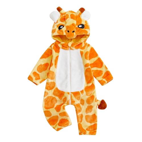 BYUSBAYA Baby Tier Cosplay Kostüm Kleinkind Jungen Mädchen Langarm Reißverschluss Kapuze Flanell Overall Lustige Halloween Kleidung (H Gelb, 0-3 Monate) von BYUSBAYA