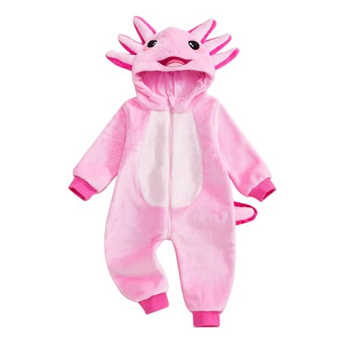 BYUSBAYA Baby Tier Cosplay Kostüm Kleinkind Jungen Mädchen Langarm Reißverschluss Kapuze Flanell Overall Lustige Halloween Kleidung (I Pink, 18-24 Monate) von BYUSBAYA