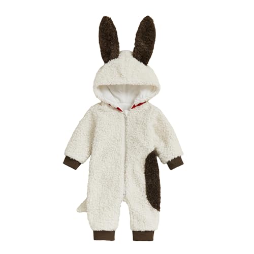 BYUSBAYA Baby Tier Cosplay Kostüm Kleinkind Jungen Mädchen Langarm Reißverschluss Kapuze Flanell Overall Lustige Halloween Kleidung (J Weiß, 6-12 Monate) von BYUSBAYA