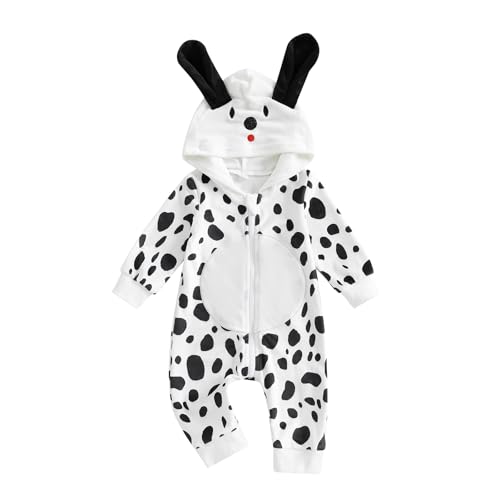 BYUSBAYA Baby Tier Cosplay Kostüm Kleinkind Jungen Mädchen Langarm Reißverschluss Kapuze Flanell Overall Lustige Halloween Kleidung (L Weiß, 12-18 Monate) von BYUSBAYA
