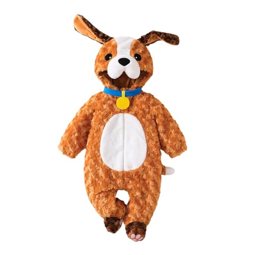 BYUSBAYA Baby Tier Cosplay Kostüm Kleinkind Jungen Mädchen Langarm Reißverschluss Kapuze Flanell Overall Lustige Halloween Kleidung (M, Gelb, 0-3 Monate) von BYUSBAYA