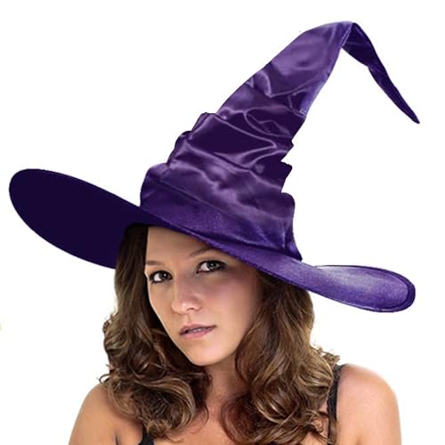 BYUSBAYA Damen Halloween Hexenhut Neuheit Lustige Gothic Zauberer Kappen Hexen Cosplay Hüte Halloween Party Kostüme Zubehör (A Lila, Einheitsgröße) von BYUSBAYA