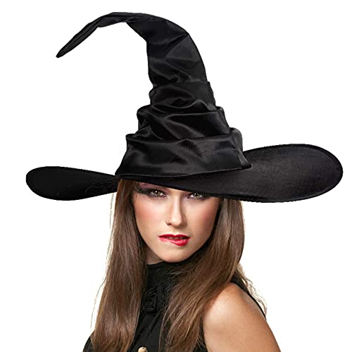 BYUSBAYA Damen Halloween Hexenhut Neuheit Lustige Gothic Zauberer Kappen Hexen Cosplay Hüte Halloween Party Kostüme Zubehör (A Schwarz Falten, Einheitsgröße) von BYUSBAYA