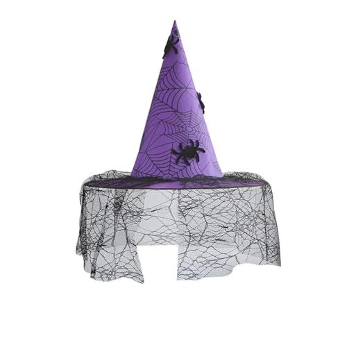 BYUSBAYA Damen Halloween Hexenhut Neuheit Lustige Gothic Zauberer Kappen Hexen Cosplay Hüte Halloween Party Kostüme Zubehör (G Lila, Einheitsgröße) von BYUSBAYA
